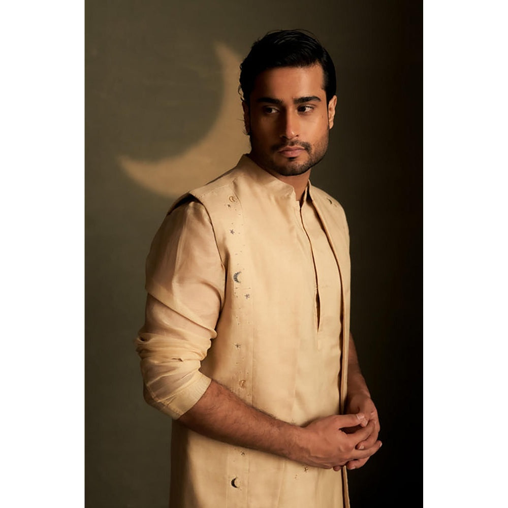 Charkhee Beige Kurta with Pyjama and Jacket