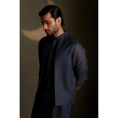 Charkhee Blue Kurta with Pyjama and Jacket