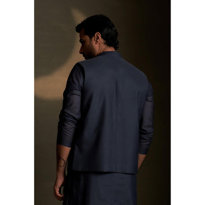Charkhee Blue Kurta with Pyjama and Jacket