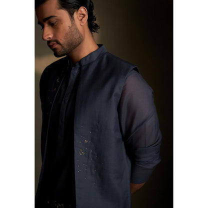 Charkhee Blue Kurta with Pyjama and Jacket