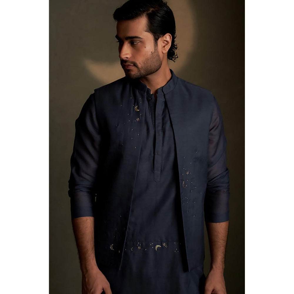 Charkhee Blue Kurta with Pyjama and Jacket