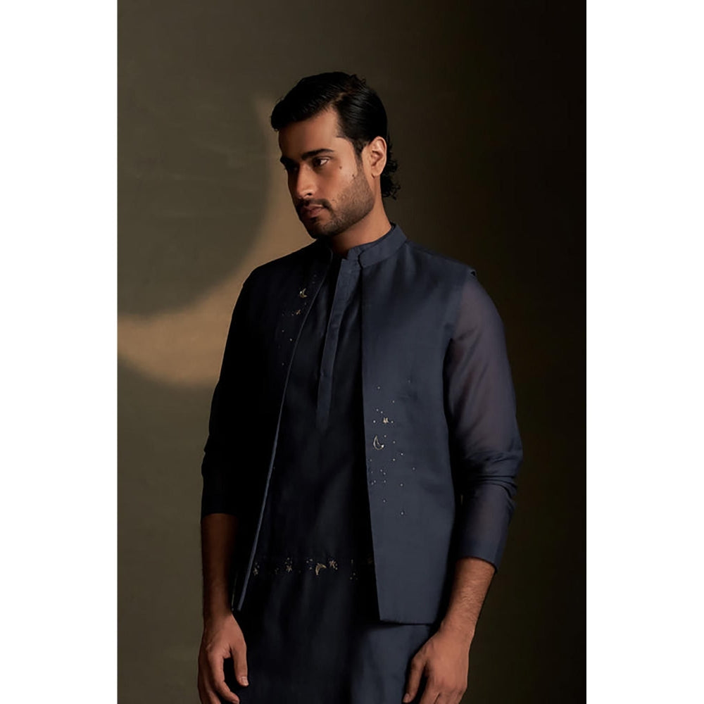 Charkhee Blue Kurta with Pyjama and Jacket