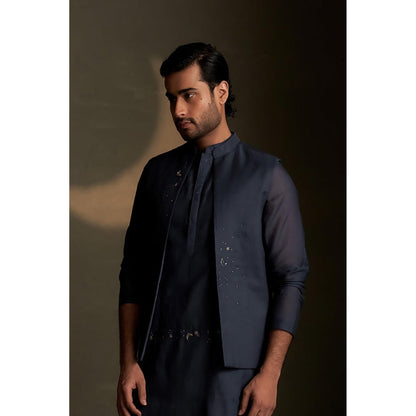 Charkhee Blue Kurta with Pyjama and Jacket