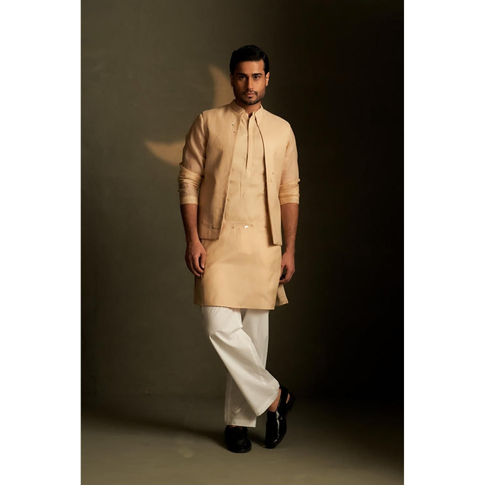 Charkhee Beige Kurta with Pyjama and Jacket