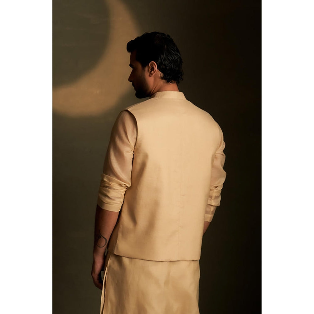 Charkhee Beige Kurta with Pyjama and Jacket