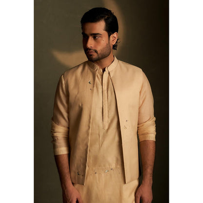 Charkhee Beige Kurta with Pyjama and Jacket