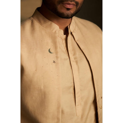Charkhee Beige Kurta with Pyjama and Jacket