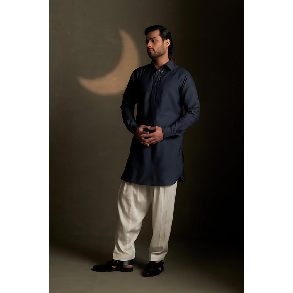 Charkhee Blue Dusk Pathani Kurta with Salwar