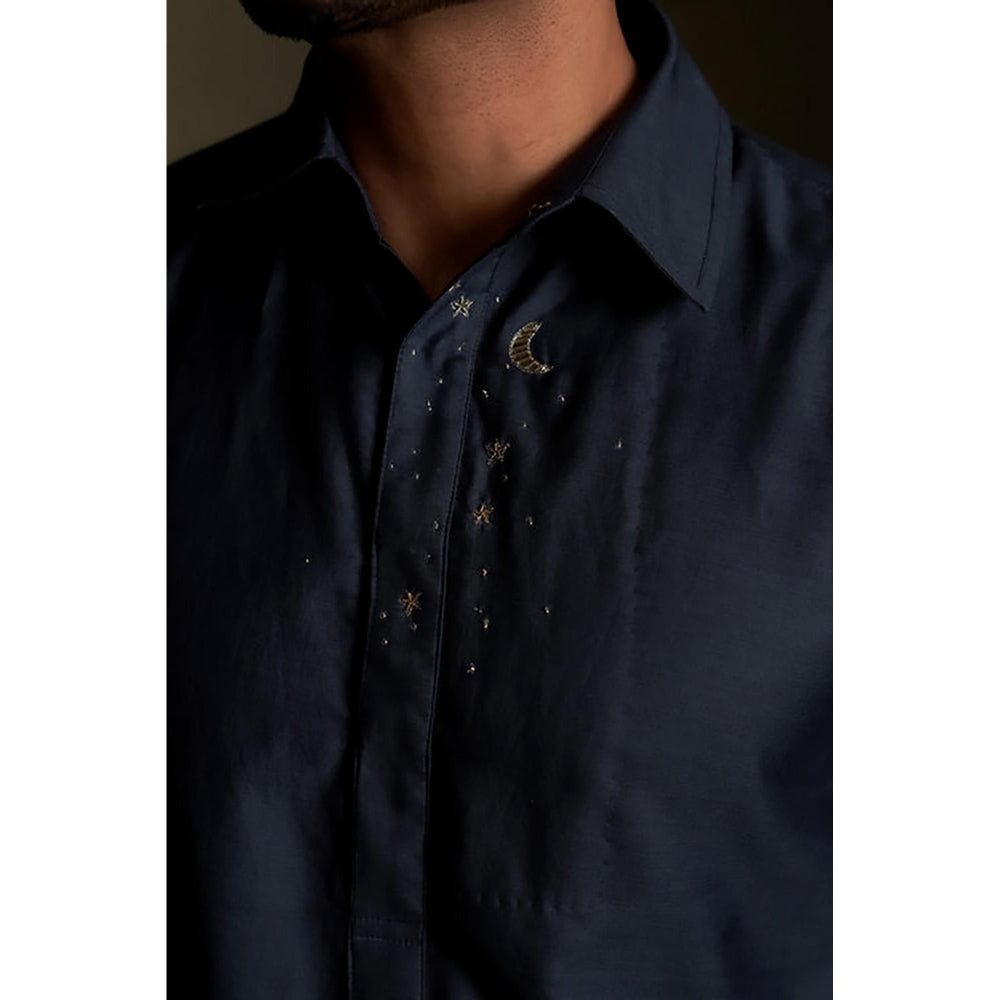 Charkhee Blue Dusk Pathani Kurta with Salwar