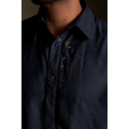 Charkhee Blue Dusk Pathani Kurta with Salwar