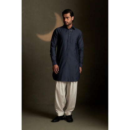 Charkhee Blue Dusk Pathani Kurta with Salwar