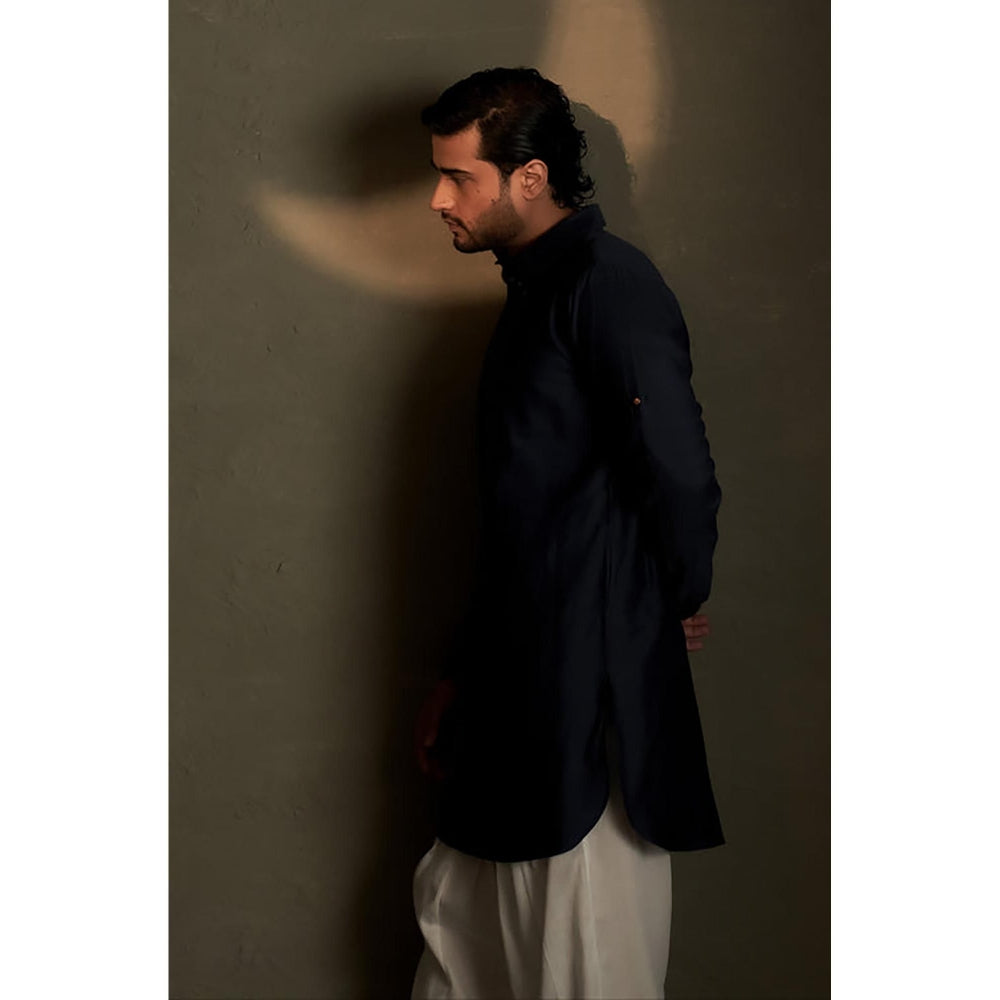 Charkhee Blue Dusk Pathani Kurta with Pyjama and Jacket