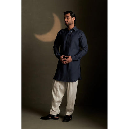 Charkhee Blue Dusk Pathani Kurta with Pyjama and Jacket