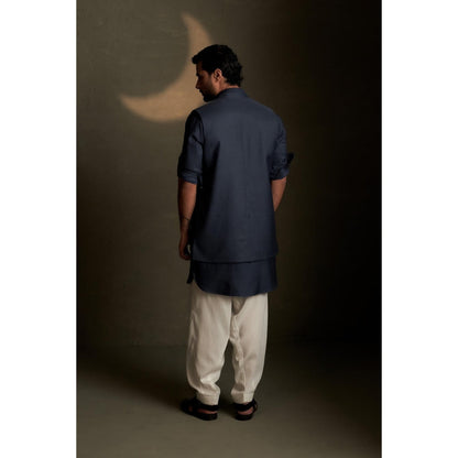 Charkhee Blue Dusk Pathani Kurta with Pyjama and Jacket