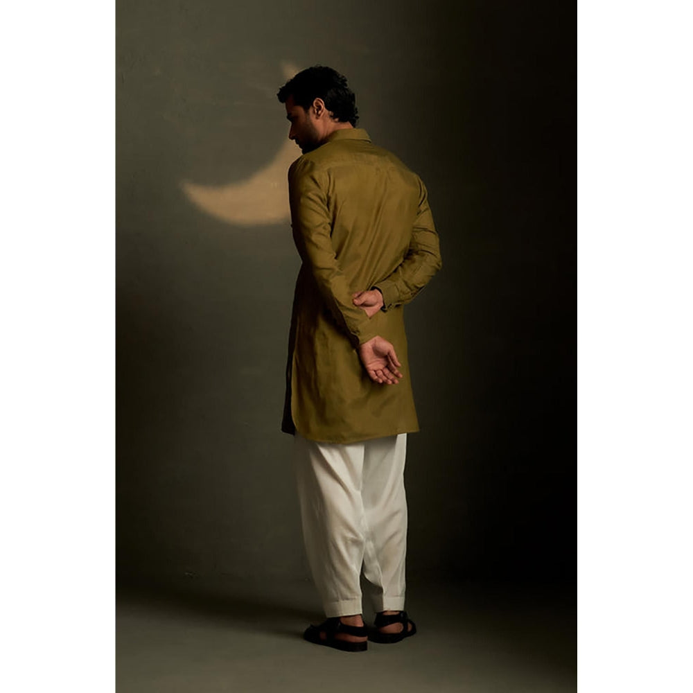 Charkhee Olive Dusk Pathani Kurta with Pant