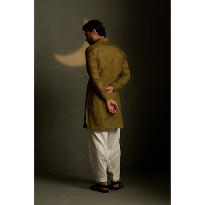 Charkhee Olive Dusk Pathani Kurta with Pant