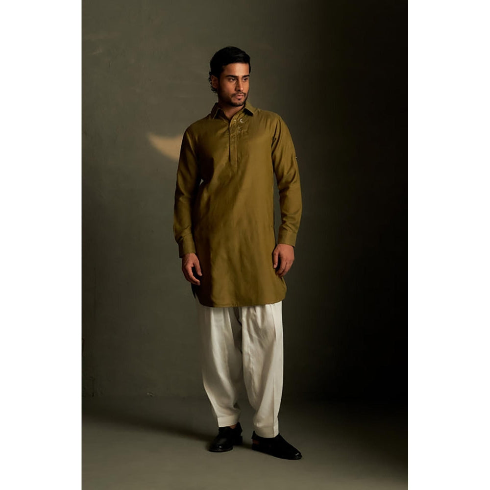 Charkhee Olive Dusk Pathani Kurta with Pant