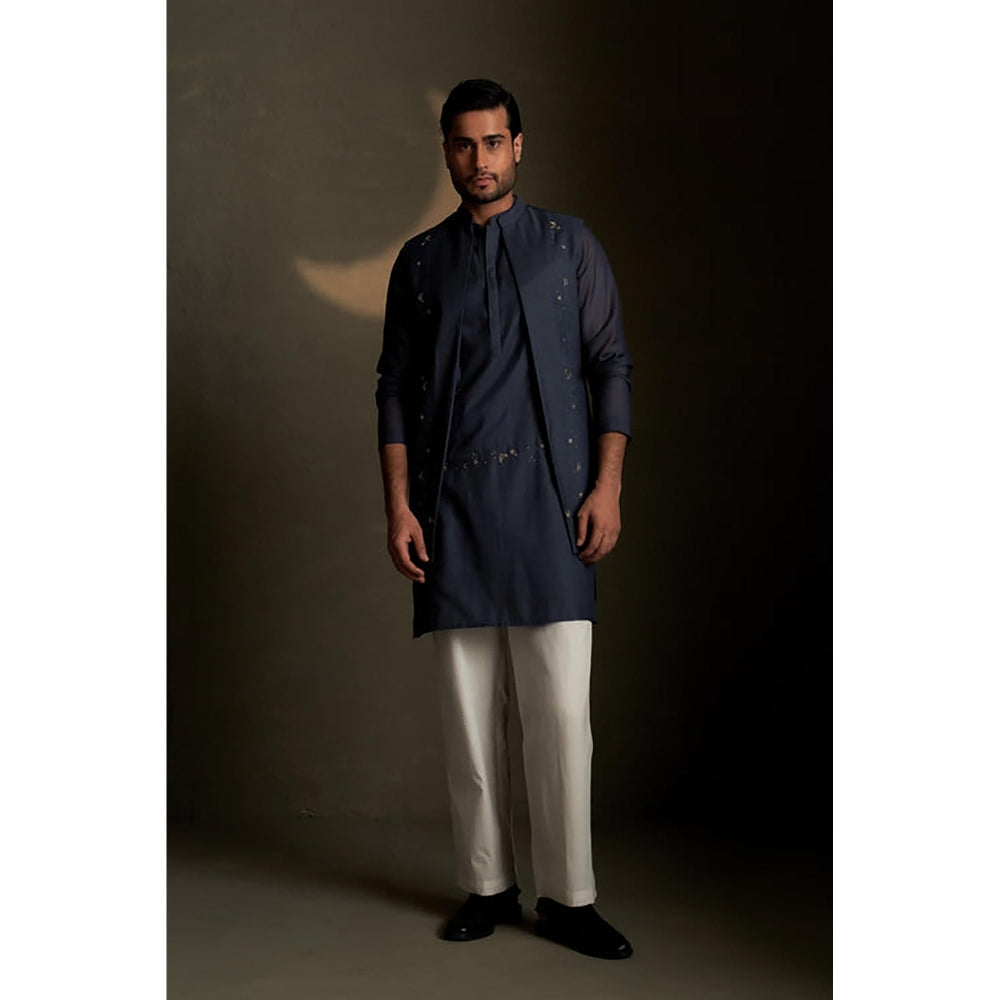 Charkhee Blue Dusk Long Kurta with Pyjama and Jacket