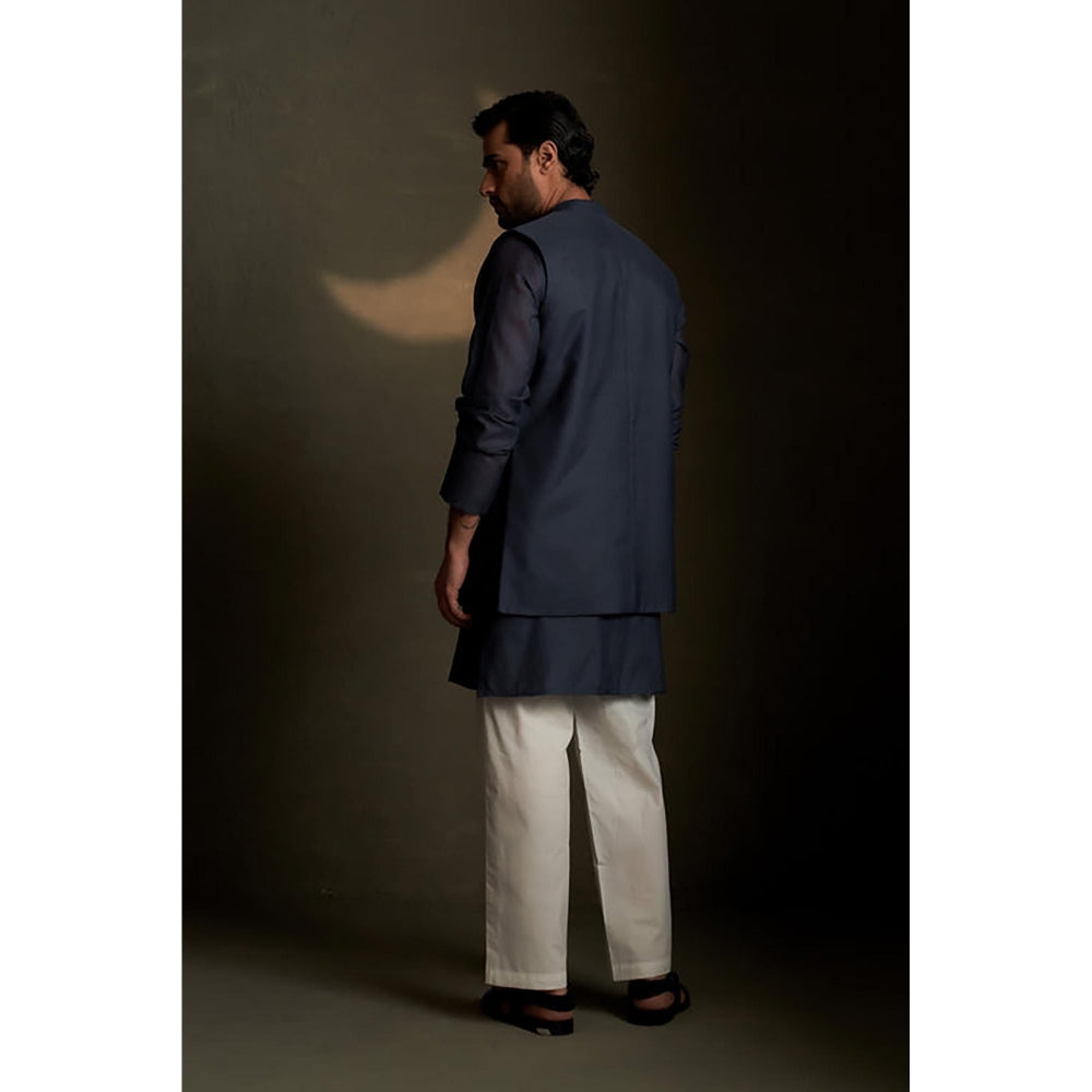Charkhee Blue Dusk Long Kurta with Pyjama and Jacket