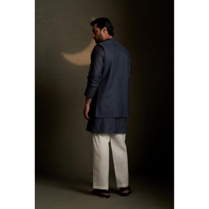 Charkhee Blue Dusk Long Kurta with Pyjama and Jacket