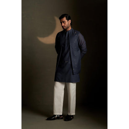 Charkhee Blue Dusk Long Kurta with Pyjama and Jacket