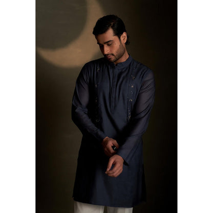 Charkhee Blue Dusk Long Kurta with Pyjama and Jacket