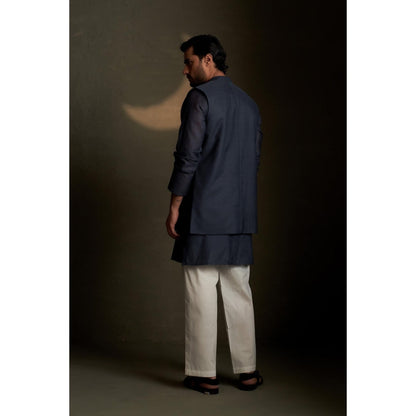 Charkhee Blue Dusk Long Kurta with Pyjama and Jacket