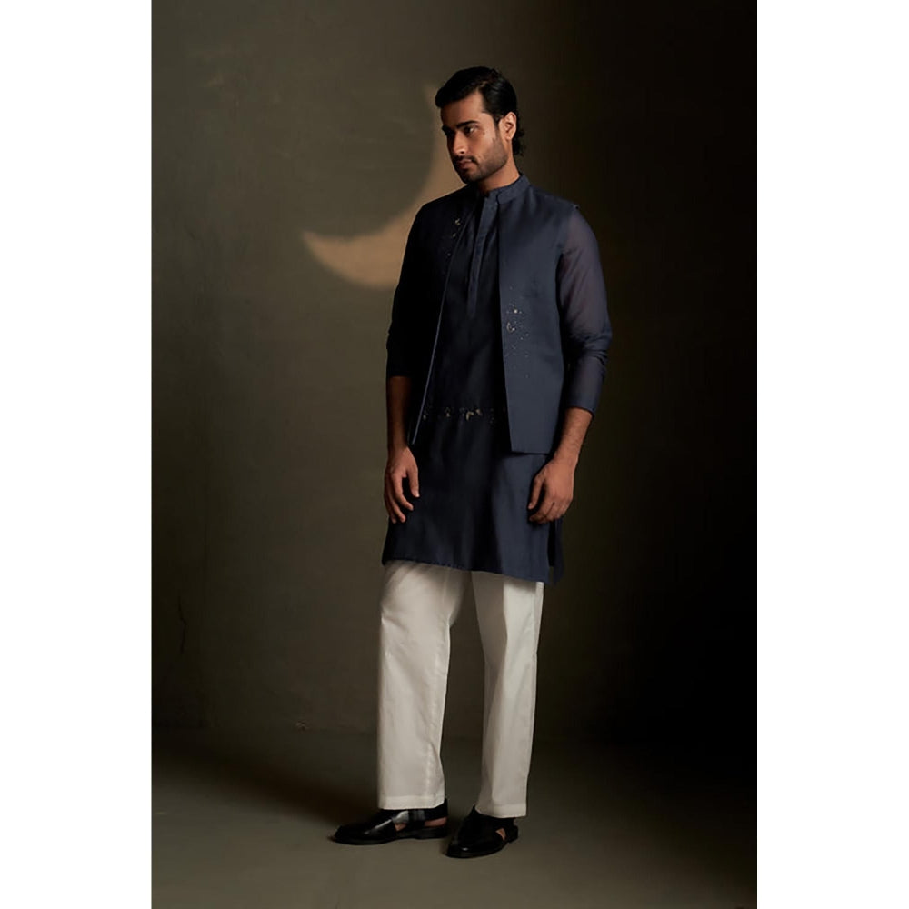 Charkhee Blue Dusk Long Kurta with Pyjama and Jacket