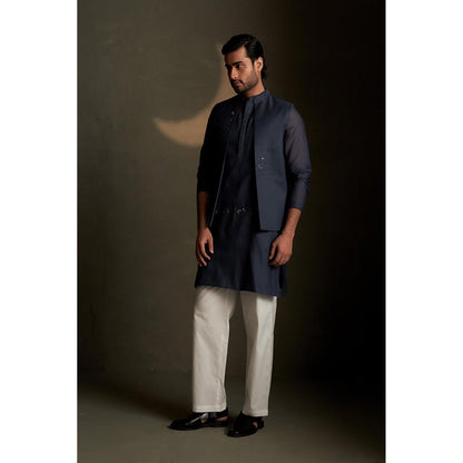Charkhee Blue Dusk Long Kurta with Pyjama and Jacket