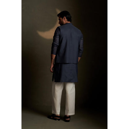 Charkhee Blue Dusk Long Kurta with Pyjama and Jacket
