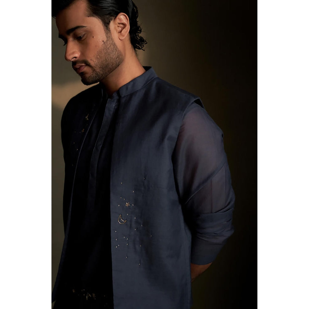 Charkhee Blue Dusk Long Kurta with Pyjama and Jacket