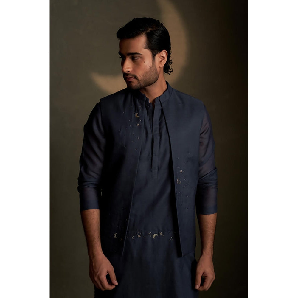 Charkhee Blue Dusk Long Kurta with Pyjama and Jacket