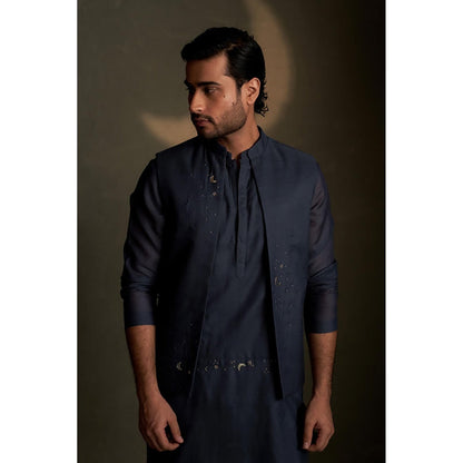 Charkhee Blue Dusk Long Kurta with Pyjama and Jacket