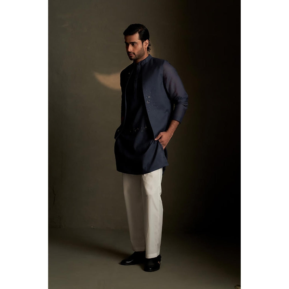 Charkhee Blue Dusk Long Kurta with Pyjama and Jacket