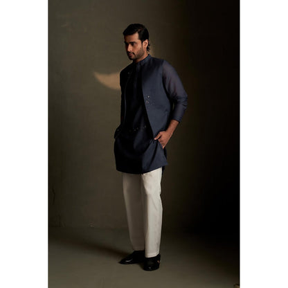 Charkhee Blue Dusk Long Kurta with Pyjama and Jacket