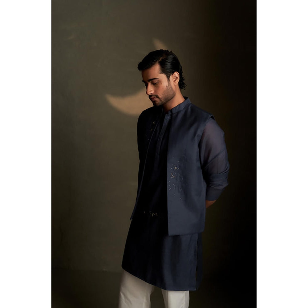 Charkhee Blue Dusk Long Kurta with Pyjama and Jacket