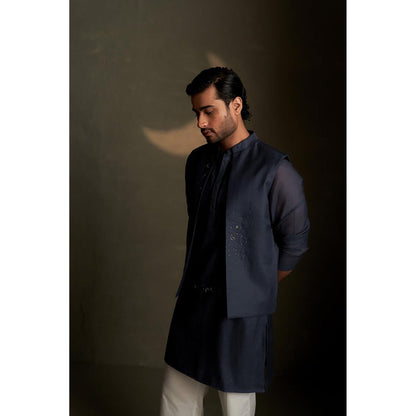 Charkhee Blue Dusk Long Kurta with Pyjama and Jacket
