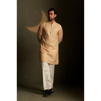 Charkhee Golden Beige Long Kurta with Pyjama