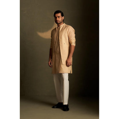 Charkhee Golden Beige Long Kurta with Pyjama and Jacket