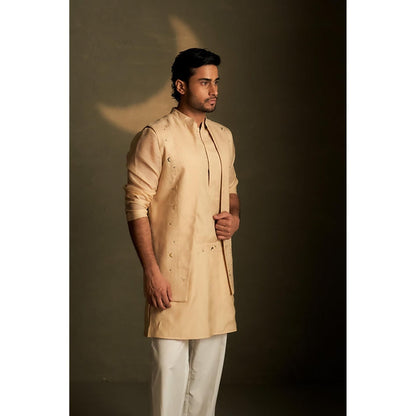 Charkhee Golden Beige Long Kurta with Pyjama and Jacket