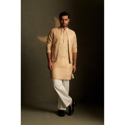 Charkhee Beige Long Kurta with Pyjama and Jacket
