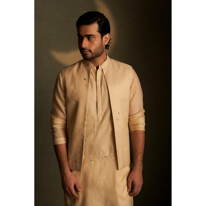 Charkhee Beige Long Kurta with Pyjama and Jacket