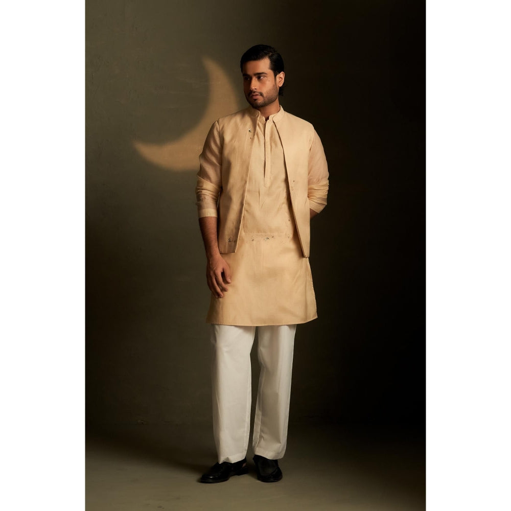 Charkhee Beige Long Kurta with Pyjama and Jacket