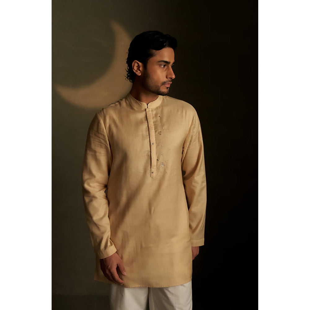 Charkhee Golden Beige Short Kurta with Pyjama