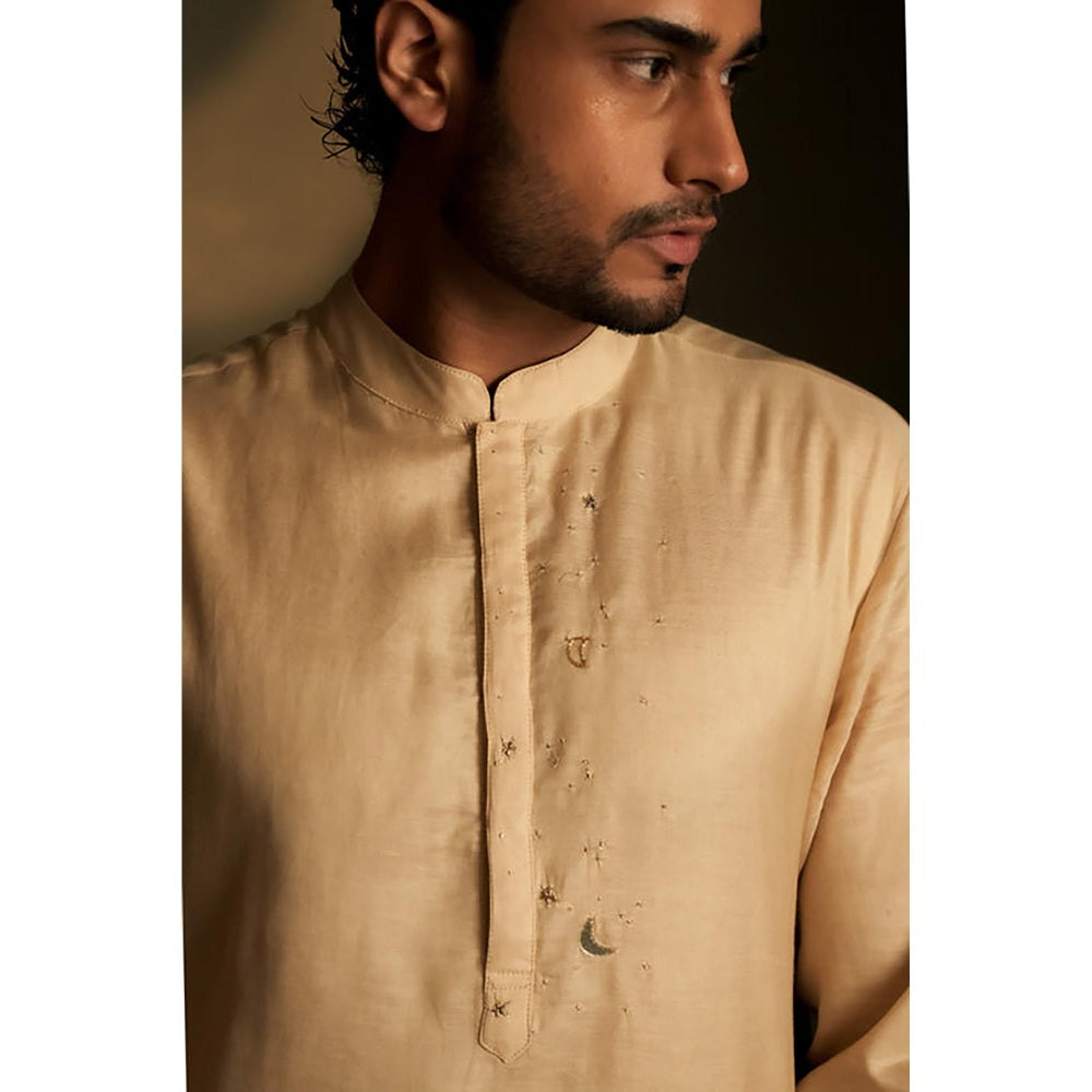 Charkhee Golden Beige Short Kurta with Pyjama