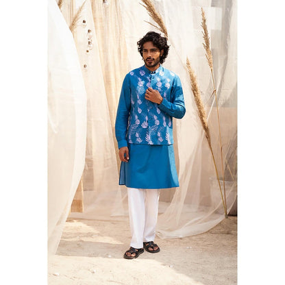 Charkhee Ocean Blue Kurta with Pant and Jacket