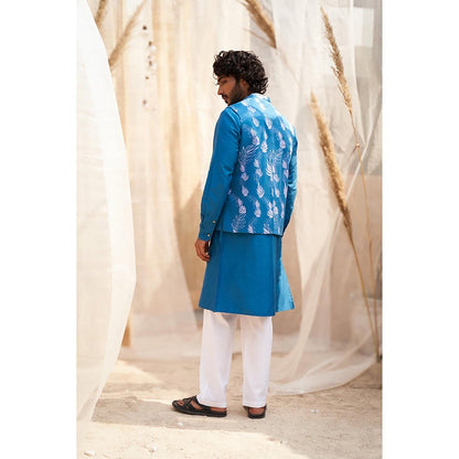 Charkhee Ocean Blue Kurta with Pant and Jacket