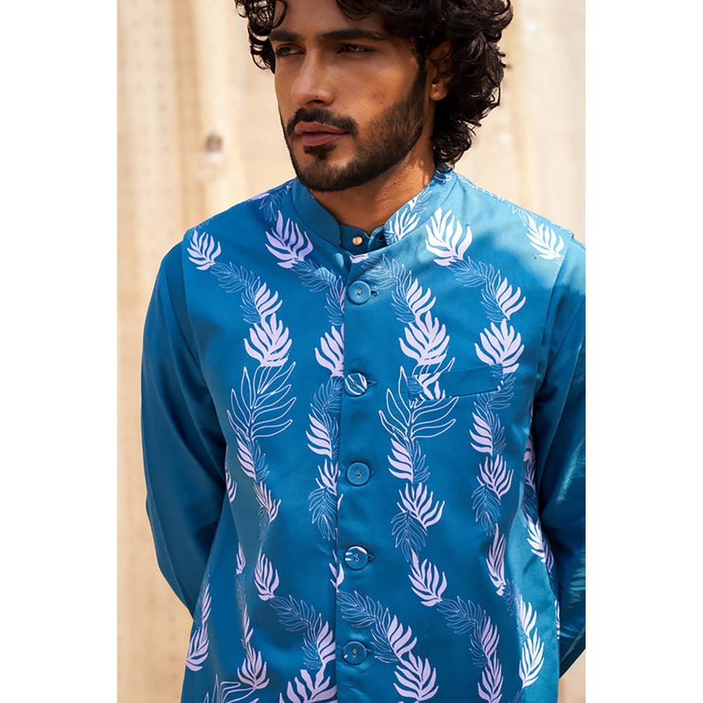 Charkhee Ocean Blue Kurta with Pant and Jacket