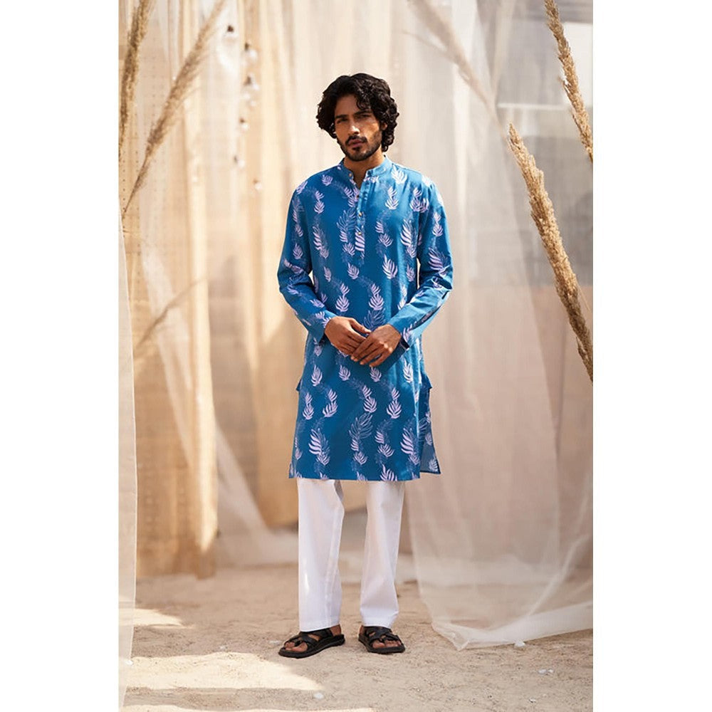 Charkhee Ocean Blue Printed Kurta with Pant