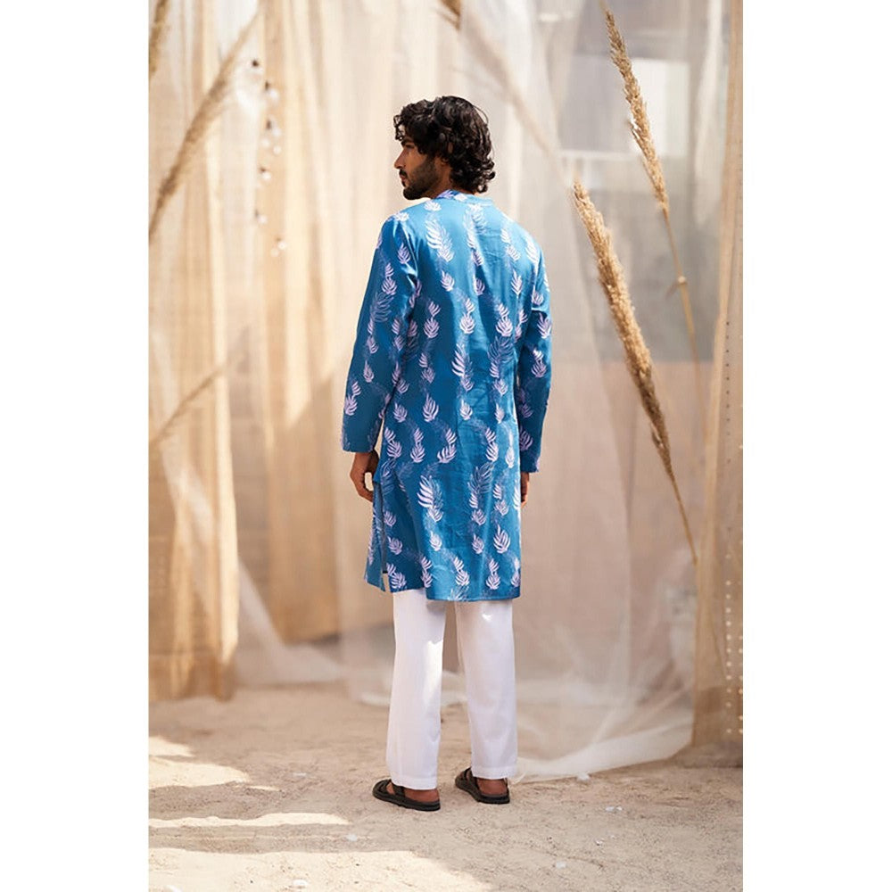 Charkhee Ocean Blue Printed Kurta with Pant
